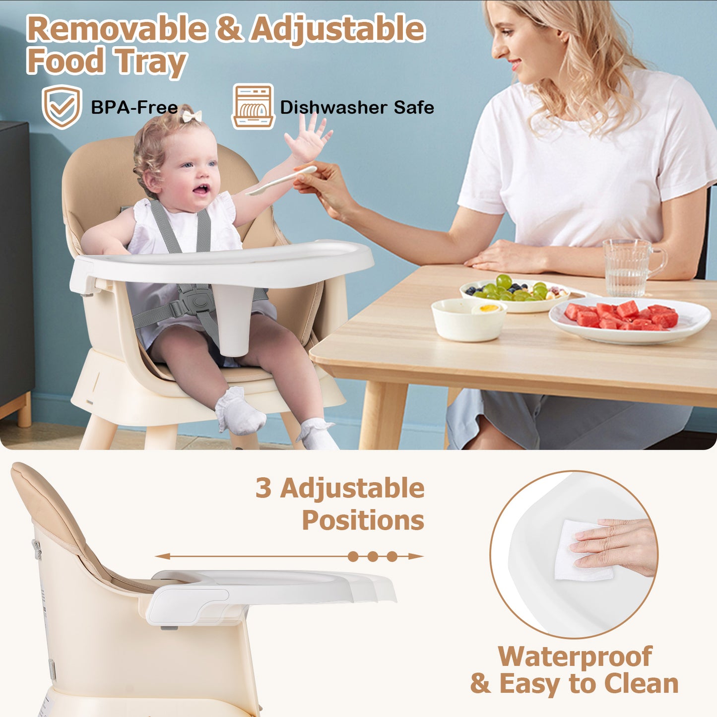 6 In 1 Highchair With Removable Washable Tray | Coffee