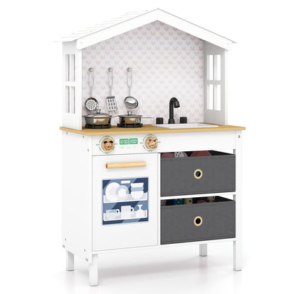 White House-Shaped Play Kitchen | 5-Piece Cookware Set | Ages 3-6