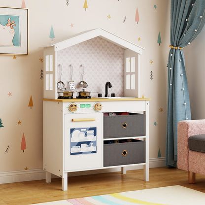 White House-Shaped Play Kitchen | 5-Piece Cookware Set | Ages 3-6