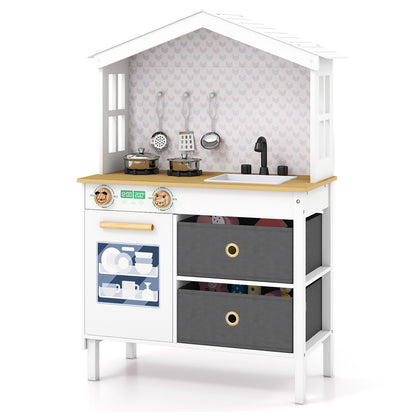 White House-Shaped Play Kitchen | 5-Piece Cookware Set | Ages 3-6
