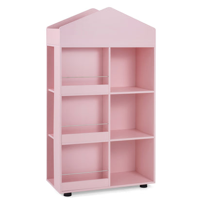 Pink House Shaped Kids Bookshelf | Toy Storage Organizer