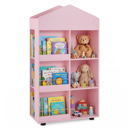 Pink House Shaped Kids Bookshelf | Toy Storage Organizer