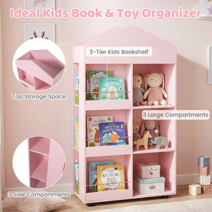 Pink House Shaped Kids Bookshelf | Toy Storage Organizer