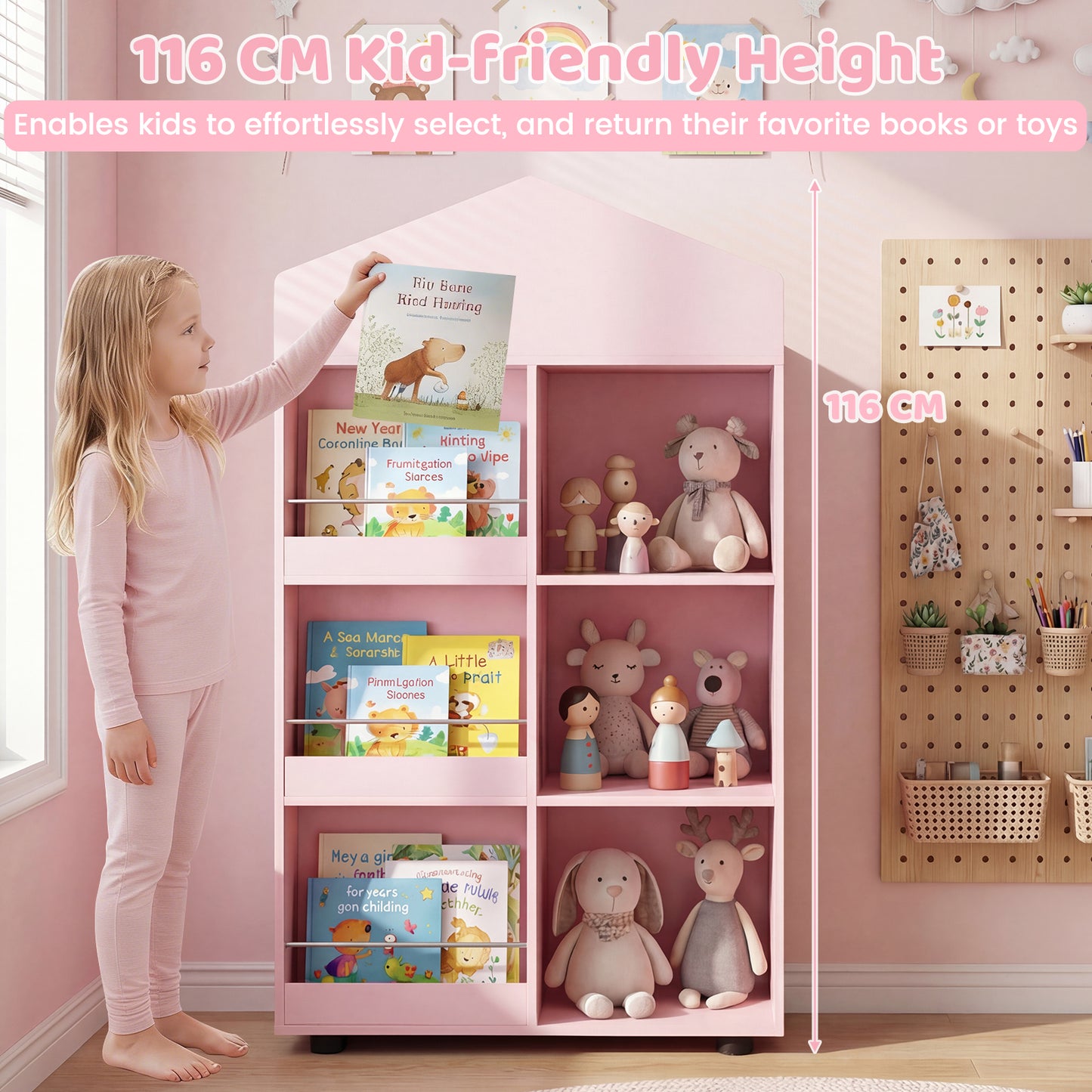 Pink House Shaped Kids Bookshelf | Toy Storage Organizer