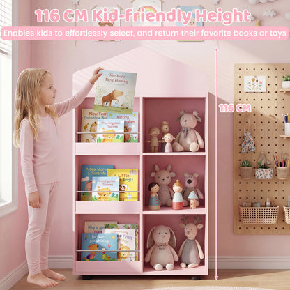 Pink House Shaped Kids Bookshelf | Toy Storage Organizer