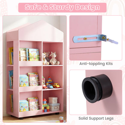 Pink House Shaped Kids Bookshelf | Toy Storage Organizer