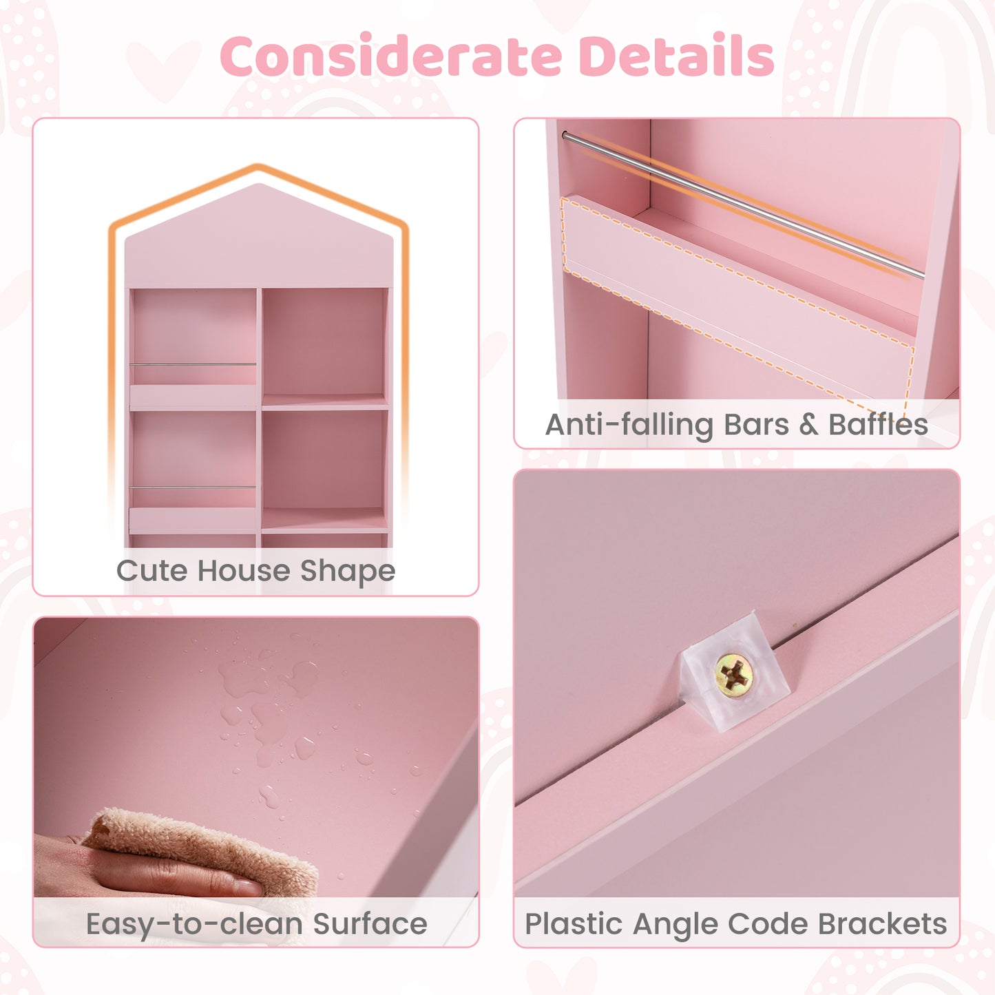 Pink House Shaped Kids Bookshelf | Toy Storage Organizer
