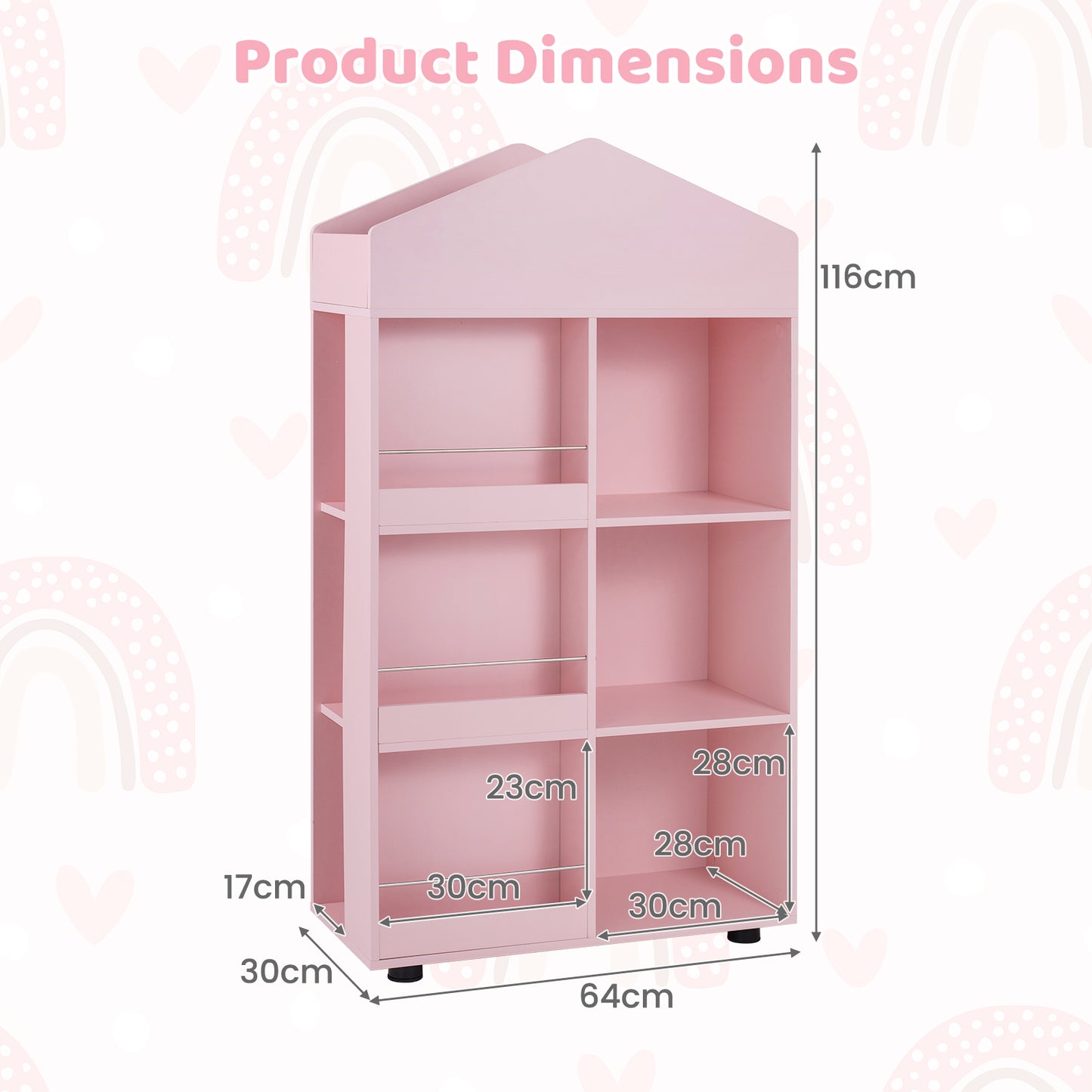 Pink House Shaped Kids Bookshelf | Toy Storage Organizer