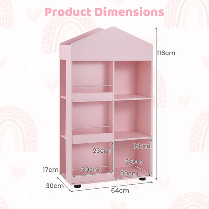 Pink House Shaped Kids Bookshelf | Toy Storage Organizer