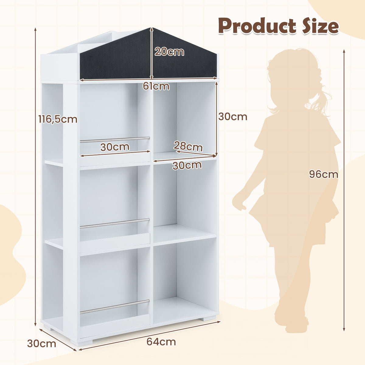 White House Shaped Kids Bookshelf | Chalkboard & Storage