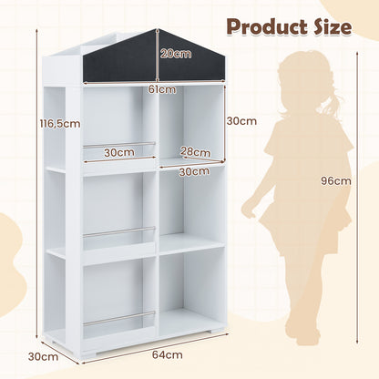 White House Shaped Kids Bookshelf | Chalkboard & Storage
