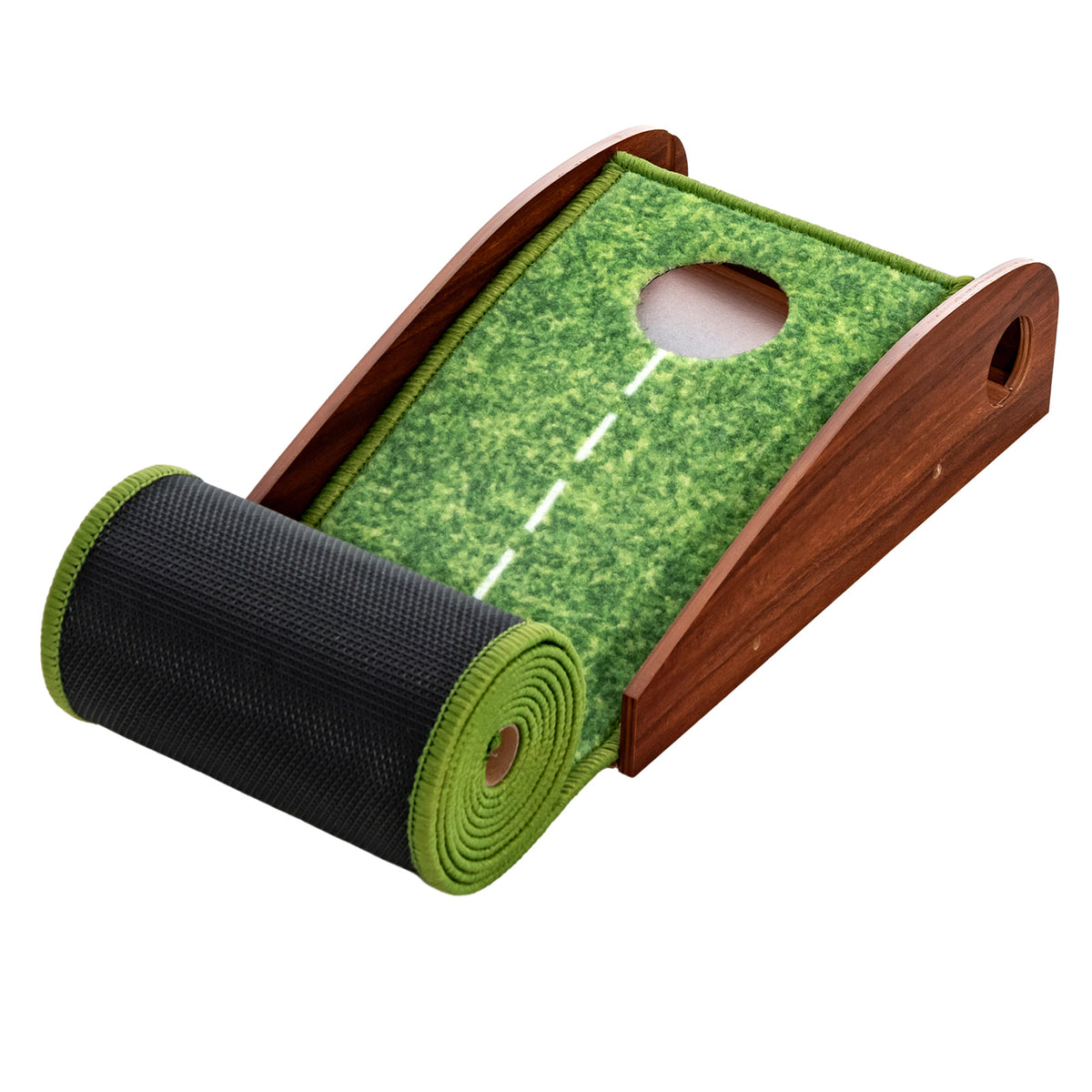 Green & Brown Golf Putting Mat | Auto Ball Return & 3 Balls