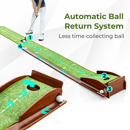 Green & Brown Golf Putting Mat | Auto Ball Return & 3 Balls