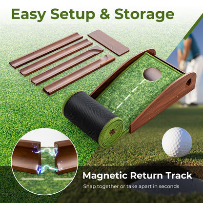 Green & Brown Golf Putting Mat | Auto Ball Return & 3 Balls