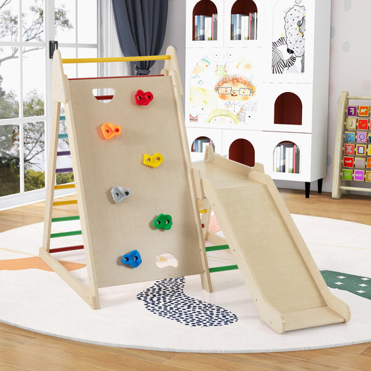 Colorful Indoor Wooden Climbing Jungle Gym for Kids 3+ | 3-in-1