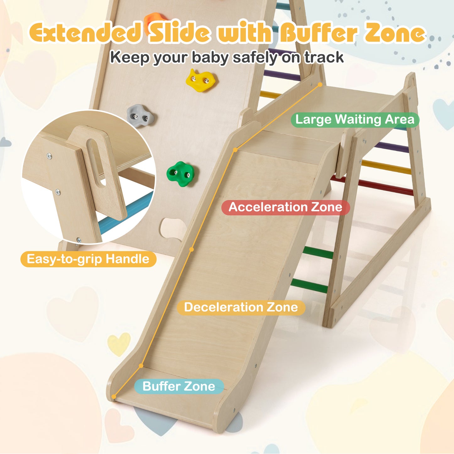 Colorful Indoor Wooden Climbing Jungle Gym for Kids 3+ | 3-in-1