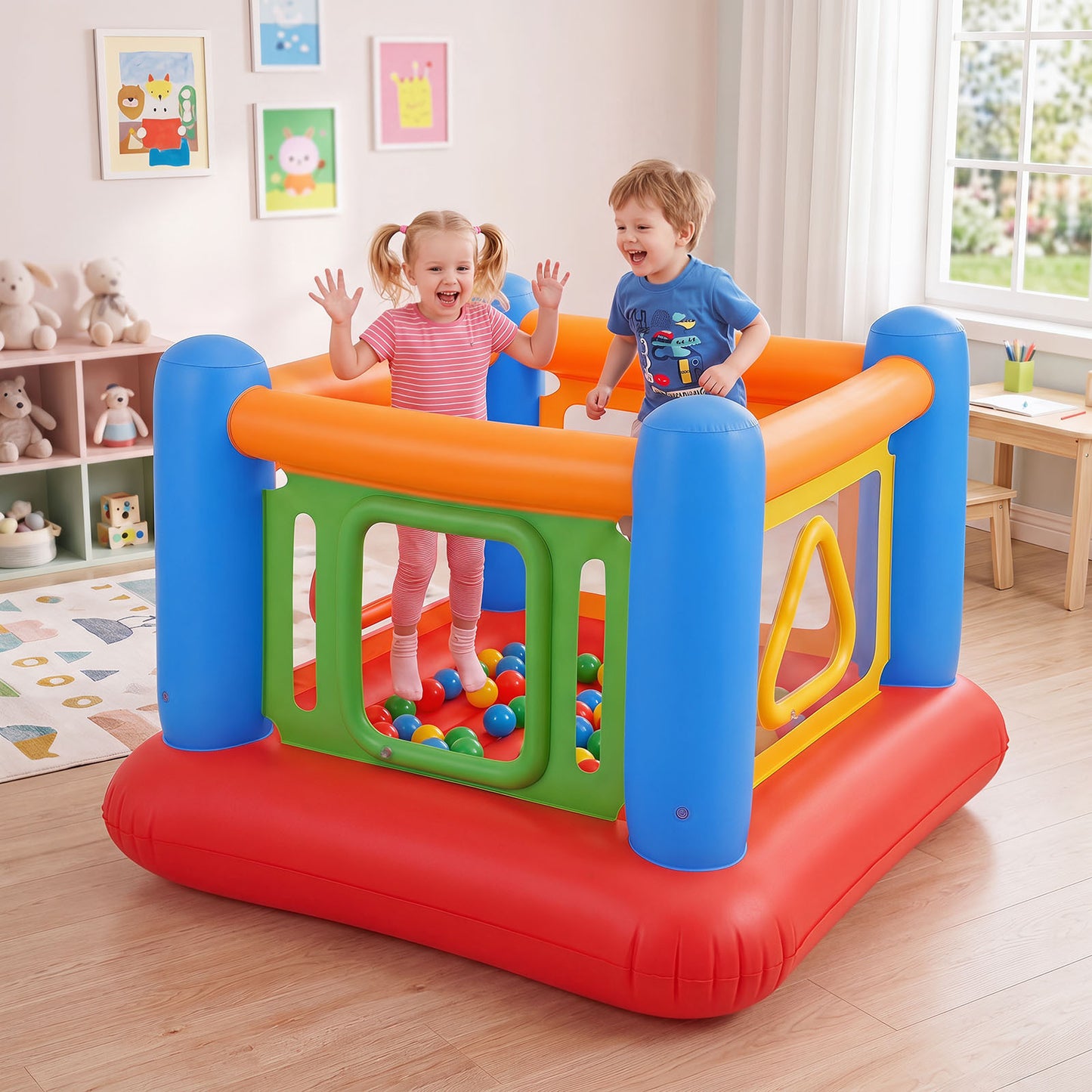 Costway Inflatable Bounce House with Transparent Walls and Openings-Blue