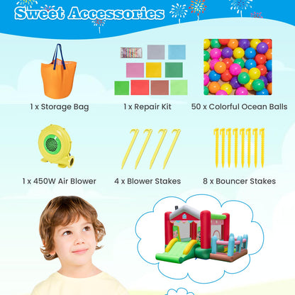 4 In 1 Multi-Color Bounce House | 480W Blower & Ocean Balls