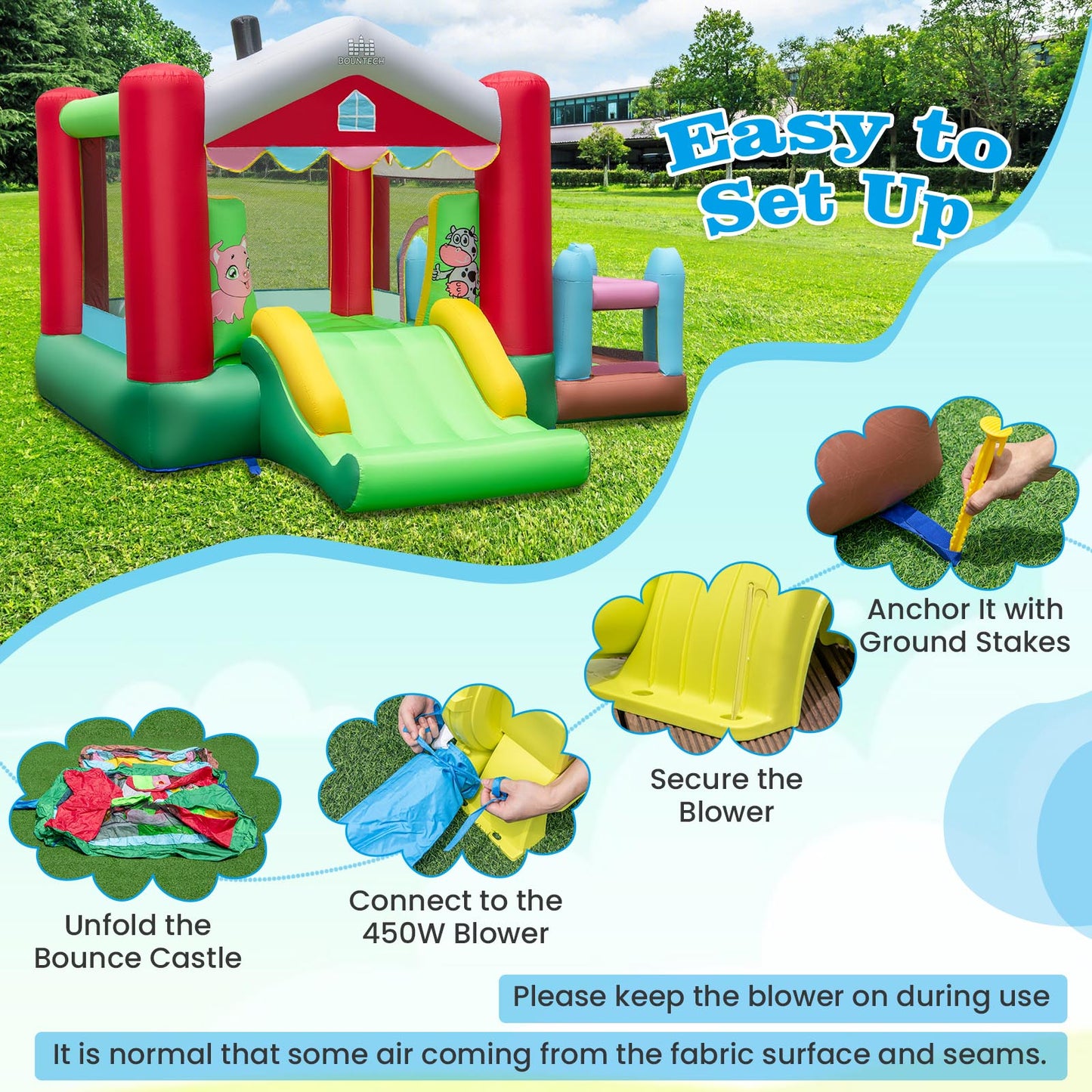 4 In 1 Multi-Color Bounce House | 480W Blower & Ocean Balls