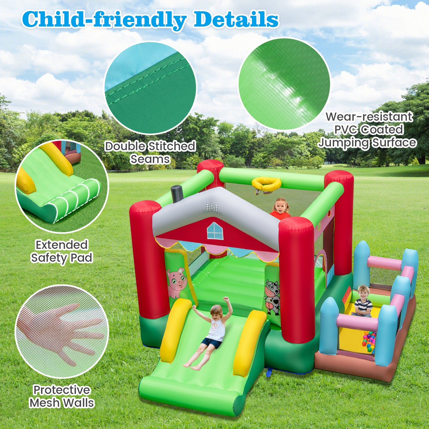 4 In 1 Multi-Color Bounce House | 480W Blower & Ocean Balls