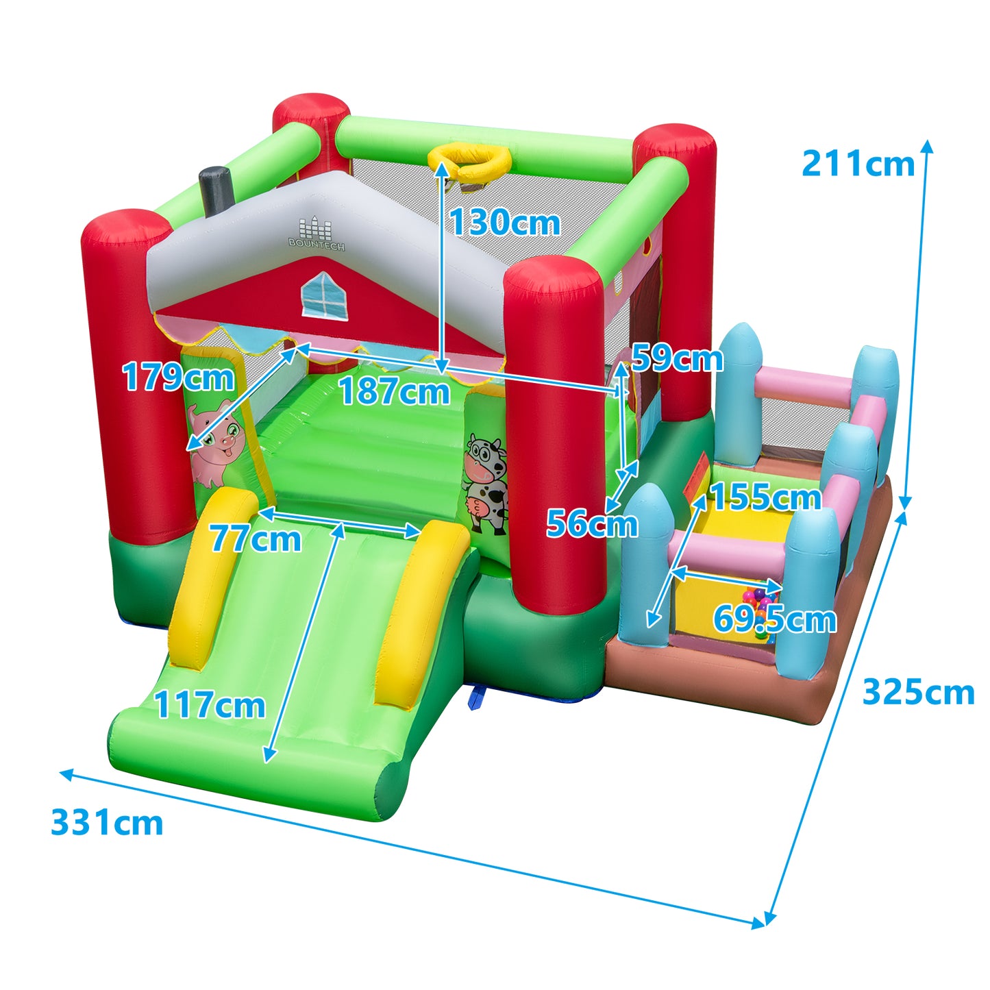 4 In 1 Multi-Color Bounce House | 480W Blower & Ocean Balls