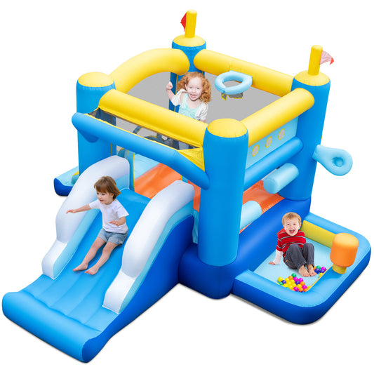 Blue Yellow Inflatable Bounce House | Slides Basketball Hoop