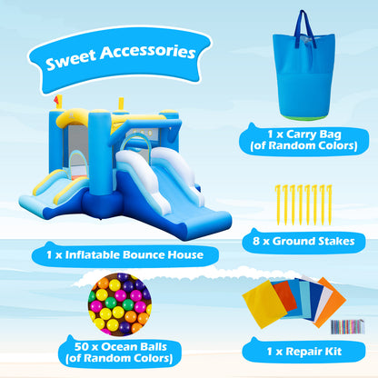 Blue Yellow Inflatable Bounce House | Slides Basketball Hoop