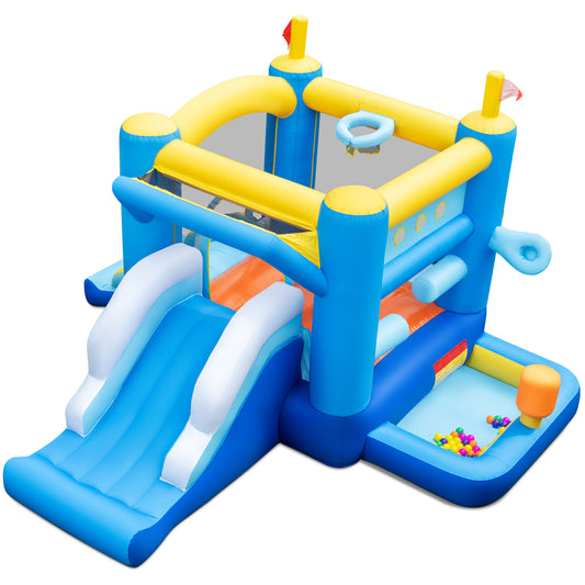 Blue Yellow Inflatable Bounce House | Slides Basketball Hoop