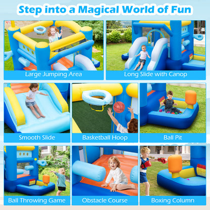 Blue Yellow Inflatable Bounce House | Slides Basketball Hoop