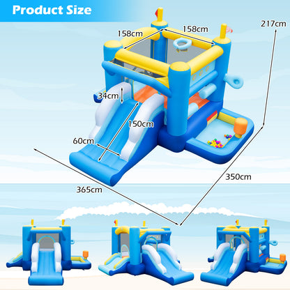 Blue Yellow Inflatable Bounce House | Slides Basketball Hoop