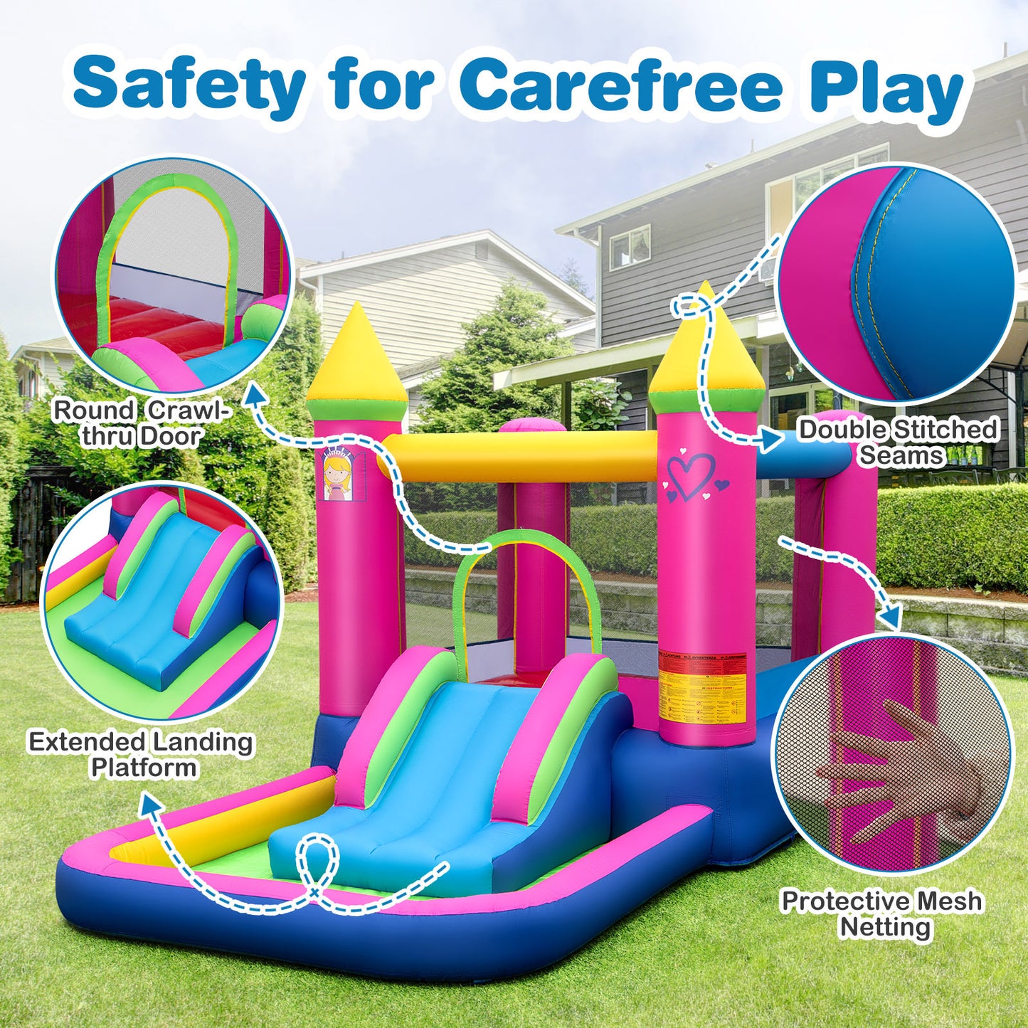 Multicolor 4 In 1 Princess Bounce House With Slide | No Blower