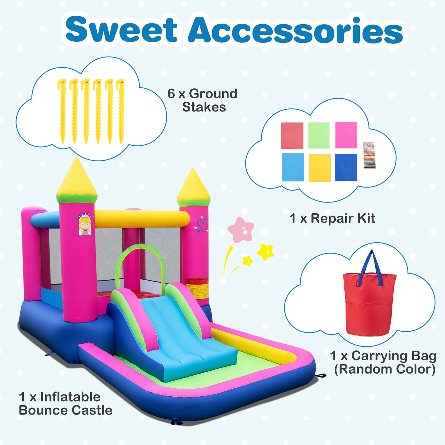 Multicolor 4 In 1 Princess Bounce House With Slide | No Blower