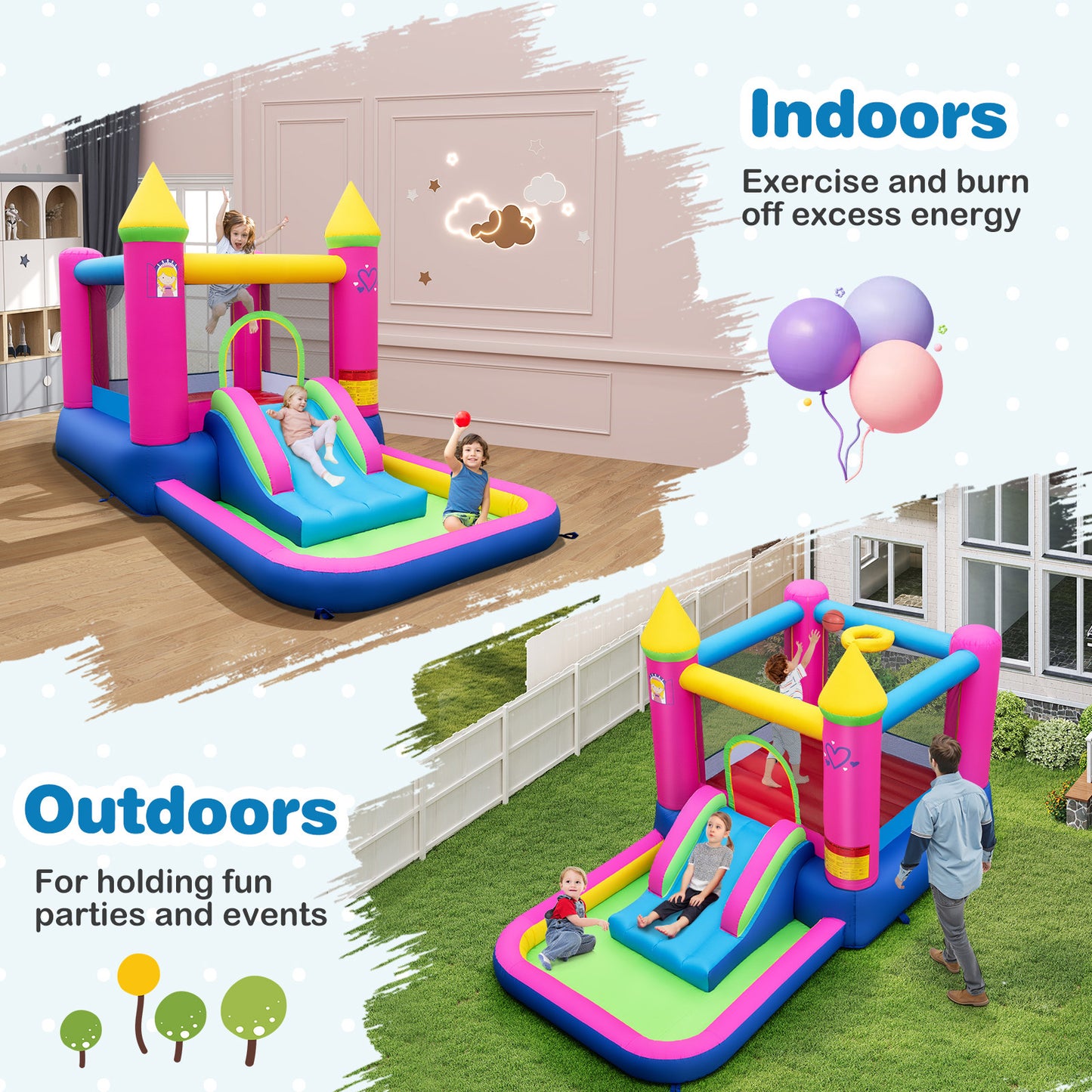 Multicolor 4 In 1 Princess Bounce House With Slide | No Blower