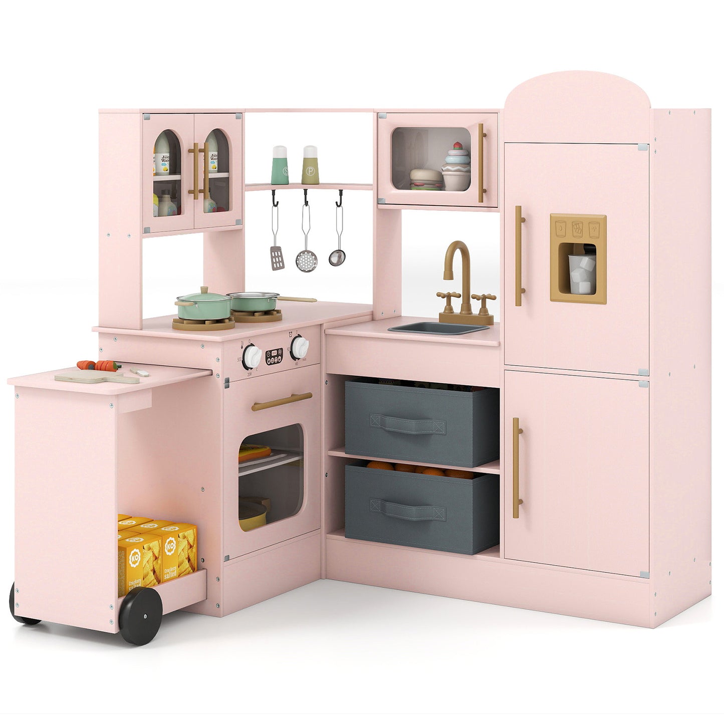 Pink Wooden Corner Kitchen Playset | Lights Sounds & Ice Maker