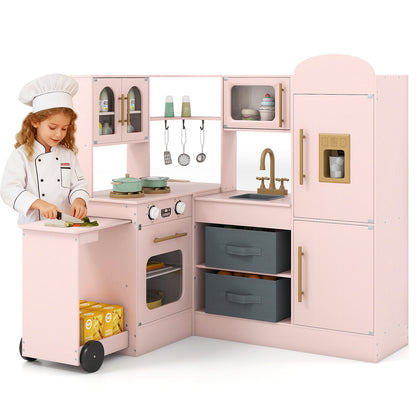 Pink Wooden Corner Kitchen Playset | Lights Sounds & Ice Maker