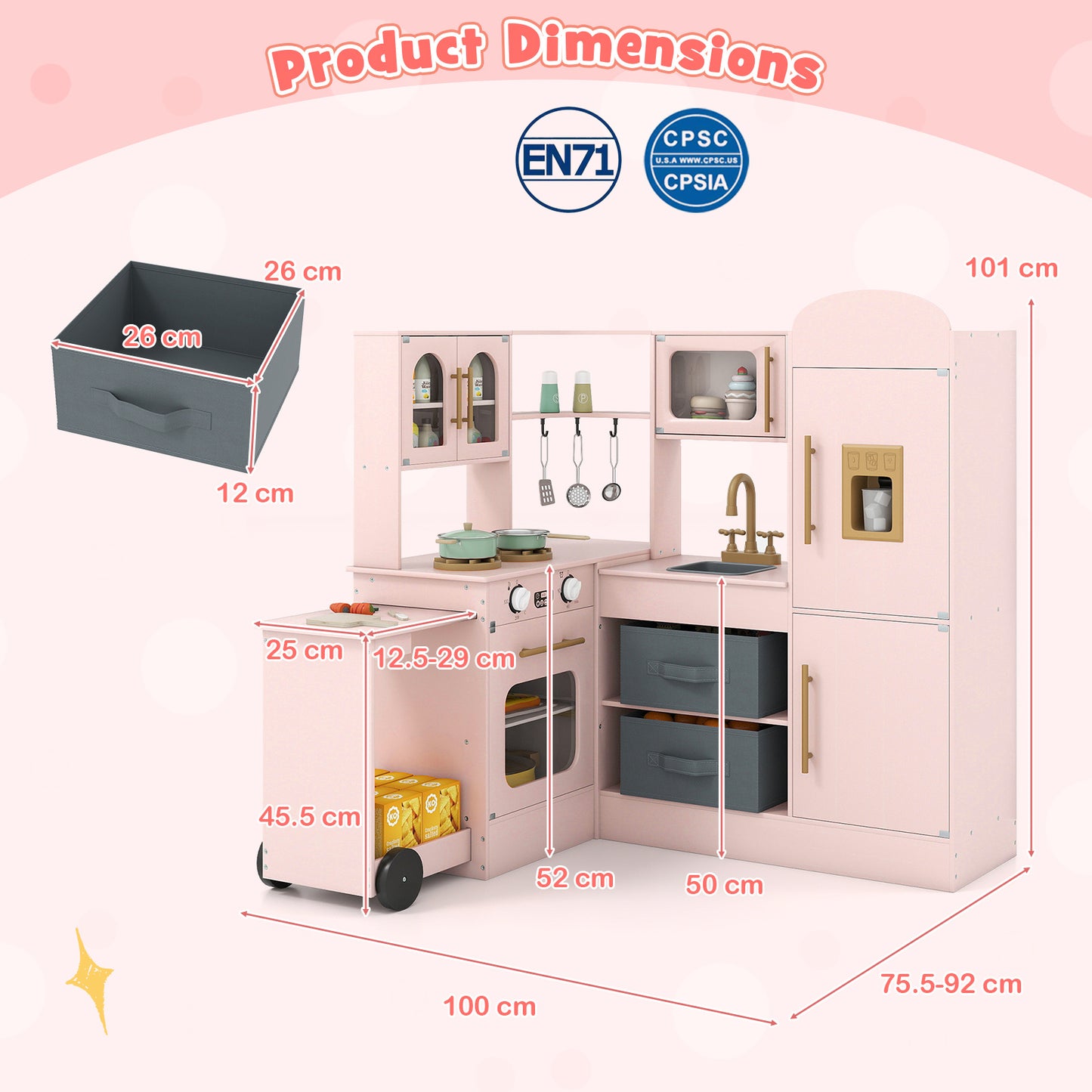 Pink Wooden Corner Kitchen Playset | Lights Sounds & Ice Maker