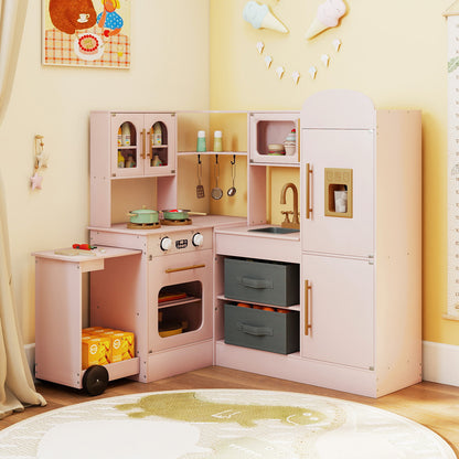 Pink Wooden Corner Kitchen Playset | Lights Sounds & Ice Maker