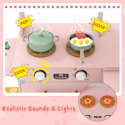 Pink Wooden Corner Kitchen Playset | Lights Sounds & Ice Maker