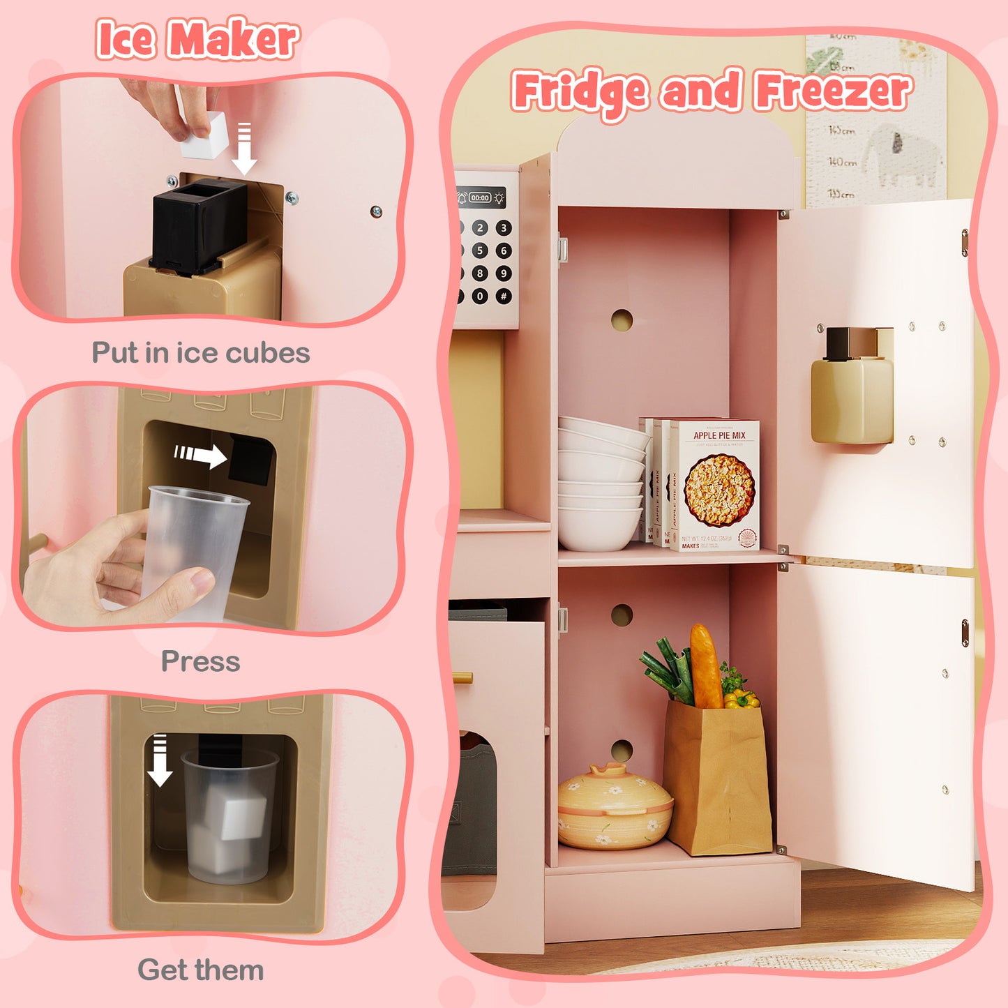 Pink Wooden Corner Kitchen Playset | Lights Sounds & Ice Maker