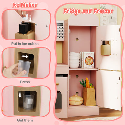 Pink Wooden Corner Kitchen Playset | Lights Sounds & Ice Maker