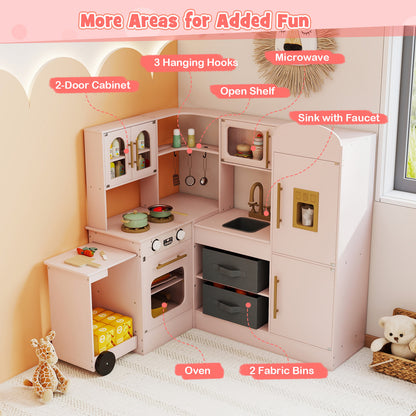 Pink Wooden Corner Kitchen Playset | Lights Sounds & Ice Maker