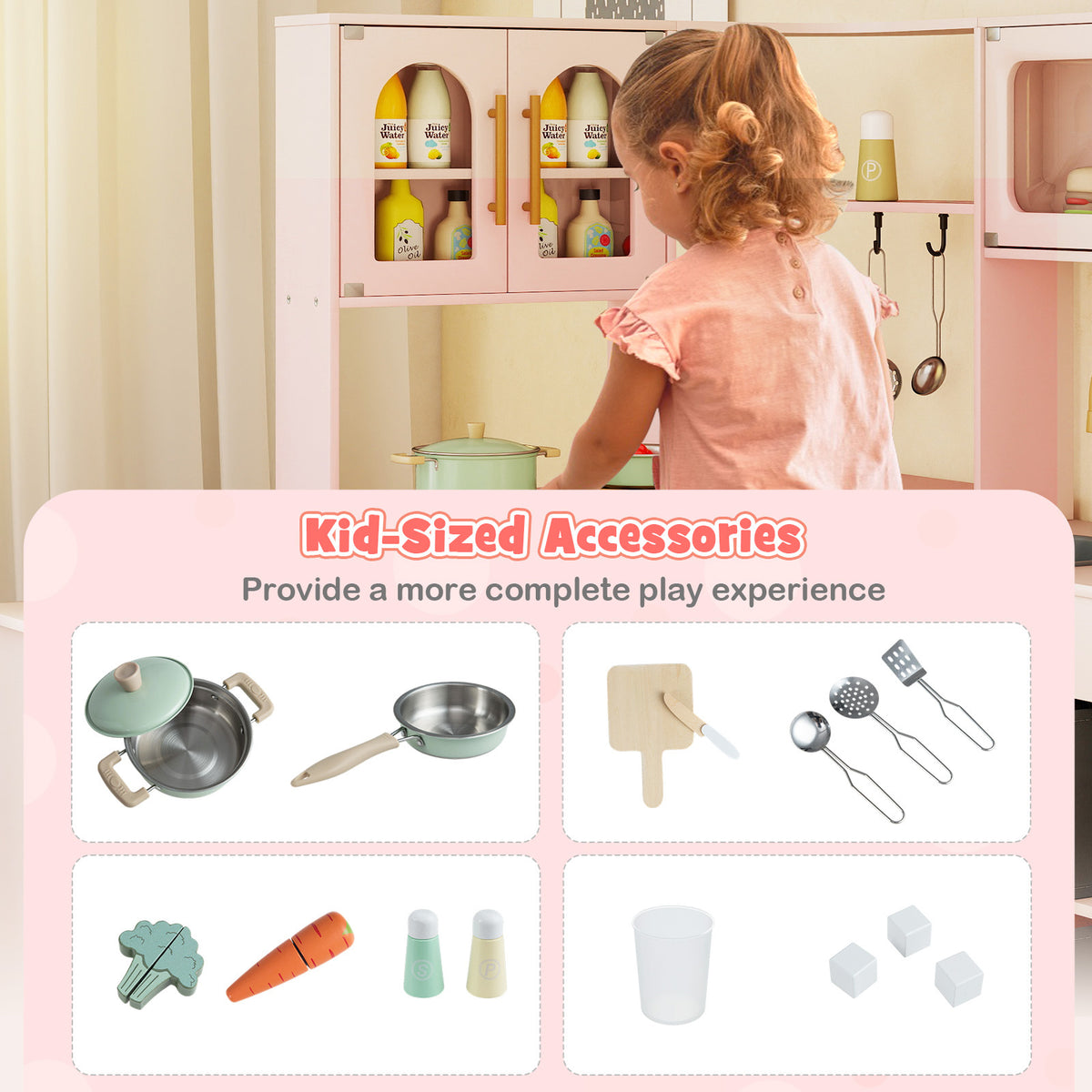 Pink Wooden Corner Kitchen Playset | Lights Sounds & Ice Maker