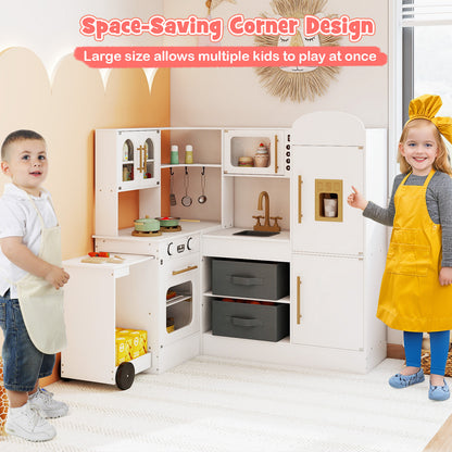 White Wooden Corner Kitchen Playset | Retractable Countertop