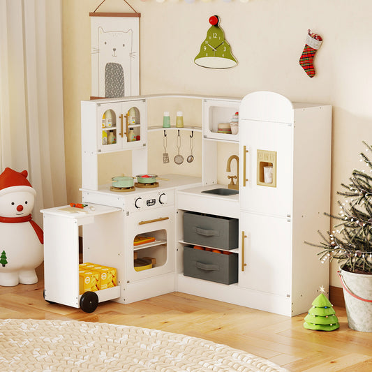 White Wooden Corner Kitchen Playset | Retractable Countertop