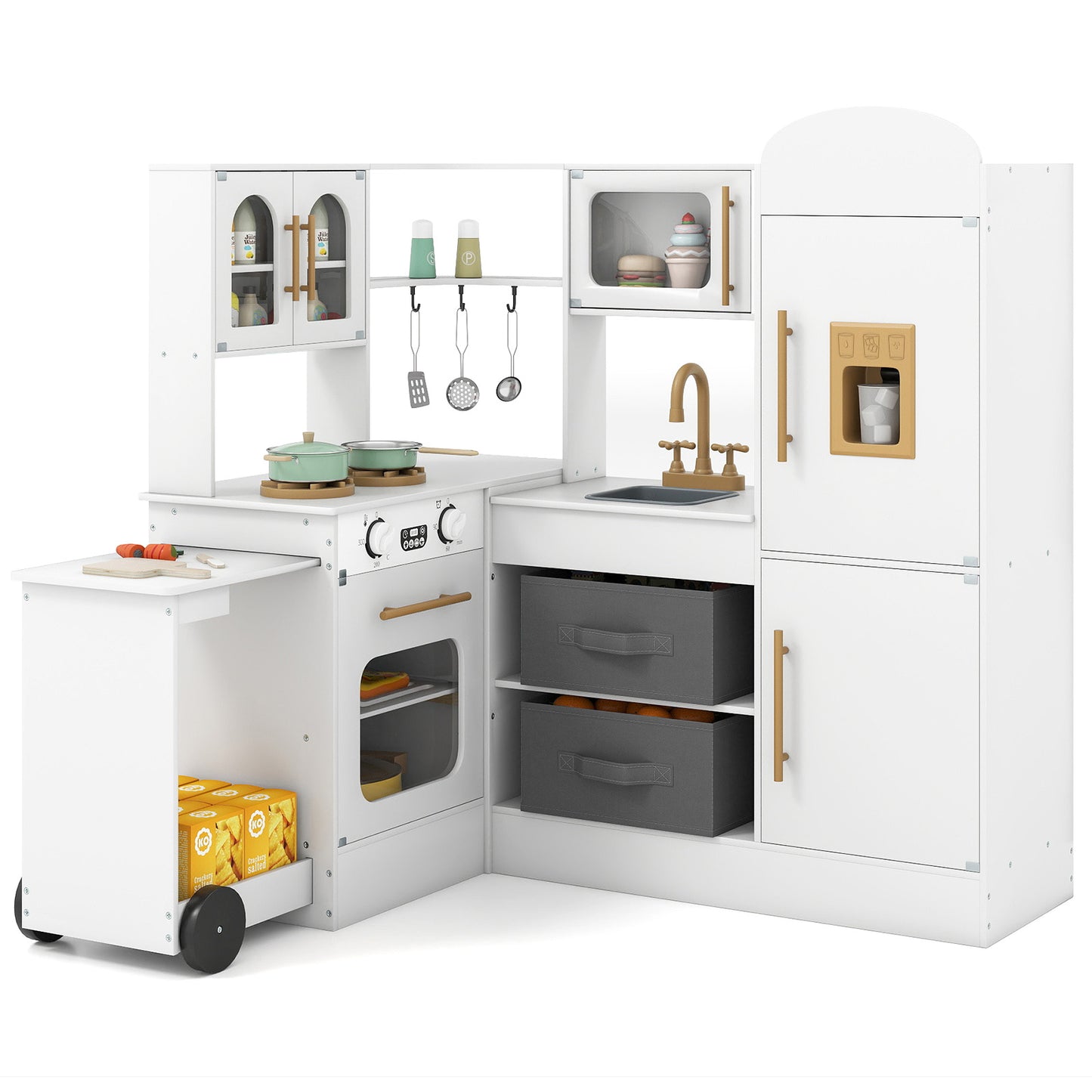 White Wooden Corner Kitchen Playset | Retractable Countertop