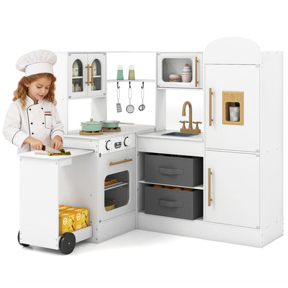 White Wooden Corner Kitchen Playset | Retractable Countertop