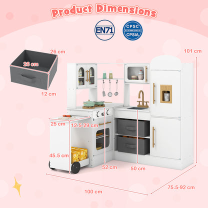 White Wooden Corner Kitchen Playset | Retractable Countertop
