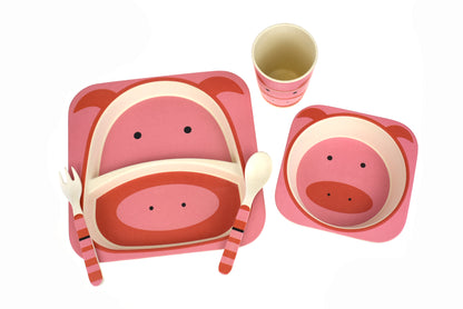 Kids eco-friendly BambooZoo Pig Dinner Set for fun and sustainable mealtimes.