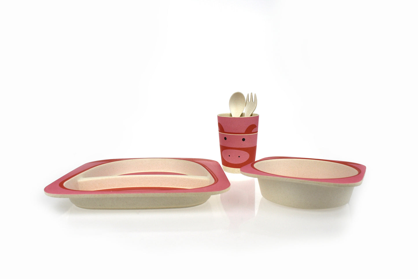 BambooZoo Pig Dinner Set - Eco-friendly 5pc Kids Dinnerware, perfect for fun and sustainable meals.