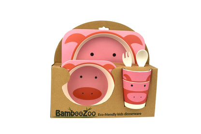 BambooZoo Pig Dinner Set, a 5pc eco-friendly kids dinnerware for imaginative meal times.